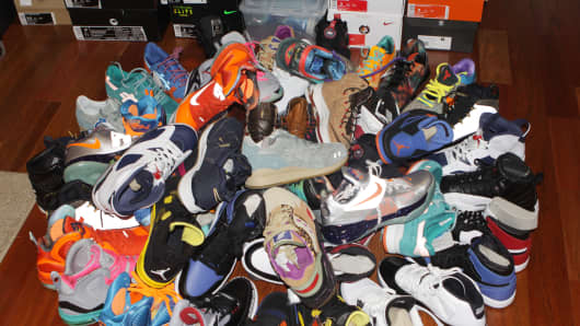 'Sneakerheads' frequently amass large collections of pricey sneakers. Pictured here, shoes from Jamie Penaloza's collection.