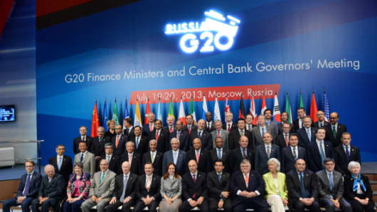 Participants of the G20 Finance Ministers and Central Bank Governors' meeting on July 20