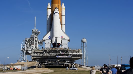 Space Shuttle Discovery atop t