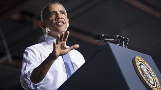 President Barack Obama speaks at the Jacksonville Port in Jacksonville, Fla.