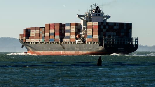 A container ship leaves the San Francisco Bay in San Francisco, California, U.S.