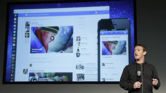 Facebook CEO Mark Zuckerberg speaks at Facebook headquarters in Menlo Park, California. Zuckerberg on Thursday unveiled a new look for the social network's News Feed