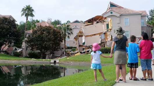 The Summer Bay Resort after a sinkhole opened up under the building.