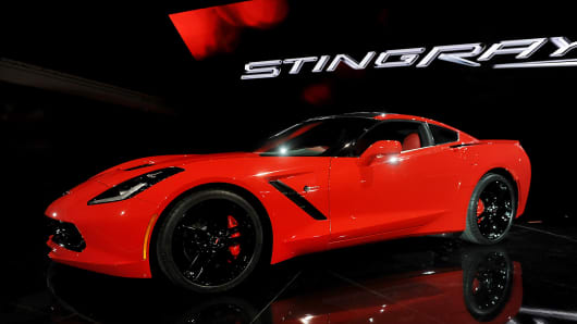 The 2014 Chevrolet Corvette Stingray is displayed after being unveiled ahead of the 2013 North American International Auto Show (NAIAS) in Detroit, Michigan.