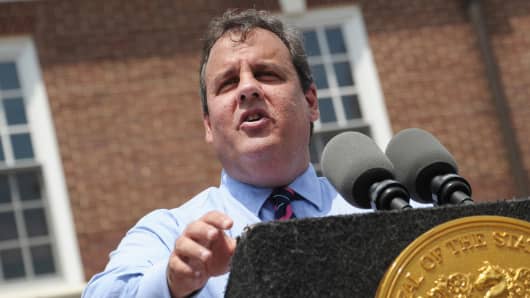 New Jersey Governor Chris Christie speaks at Sayreville Borough Hall on July 8, 2013 in Sayreville, New Jersey.
