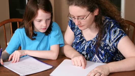 Premium: Mother and daughter child review paperwork homework