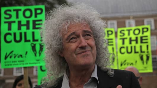 Brian May, Queen guitarist and founder of Save Me, at a rally against the badger cull