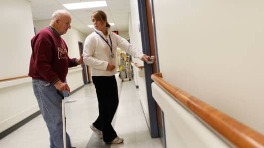 A patient find his room at the Central Blind Rehabilitation Center at the Edward Hines Jr. VA Hospital.