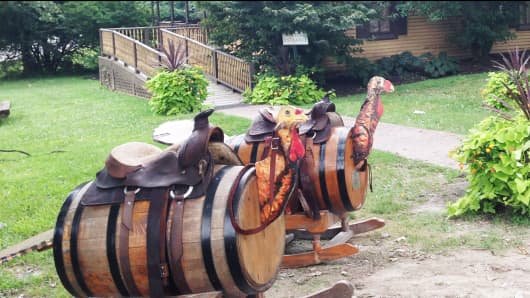 Turkey barrels outside of bourbon maker Wild Turkey, which is owned by Italy's Campari.