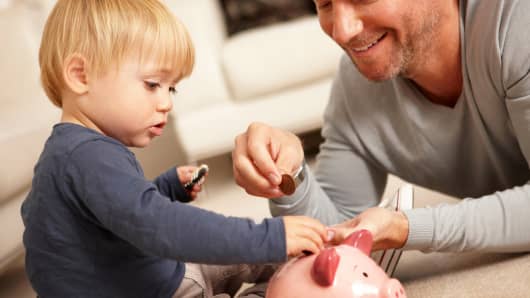 As soon as your child is old enough to start filling up a piggy bank, they can begin saving. When the piggy bank is full, set up a savings account and let them manage it.