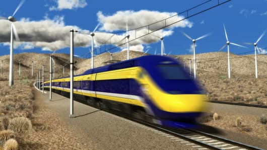 Dream vs. reality: A rendering of California's high-speed rail project that is supposed to connect San Francisco and Los Angeles