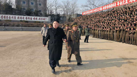 Kim Jong-Un inspects the command of Korean People's Army Unit 534.