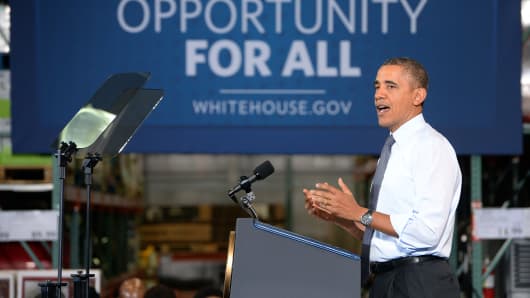 President Barack Obama speaks at a Costco in Maryland on Jan. 29, 2014, to highlight the importance of raising the federal minimum wage.