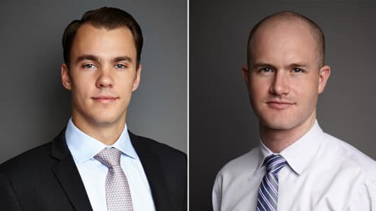 Fred Ehrsam (left) and Brian Armstrong, founders of Coinbase
