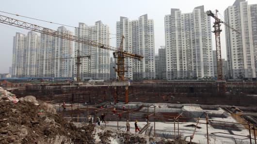 Construction of an apartment complex in the Binhai New Area of Tianjin, China