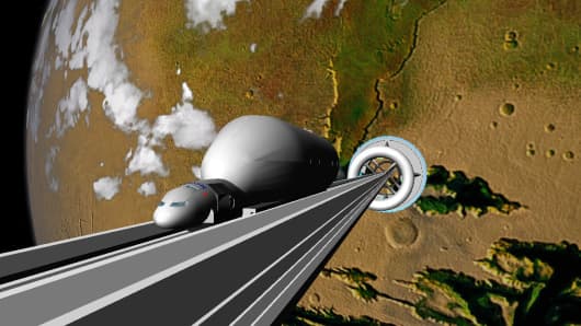 A NASA rendering for a space elevator of the future.