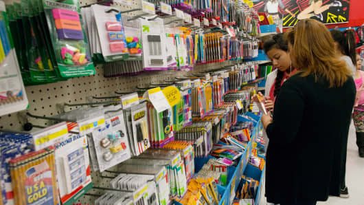 Customers shop for back to school supplies at a Target Corp. store in Colma, California.