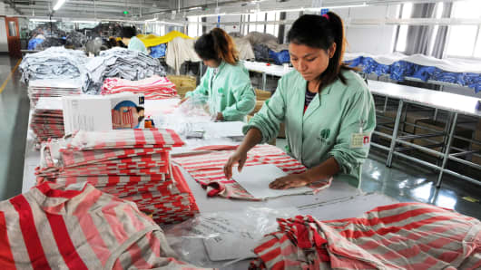 Workers in a clothing factory in Bozhou, China.
