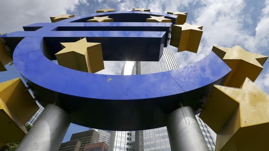 Euro logo sign European Central Bank ECB Frankfurt Gerrmany