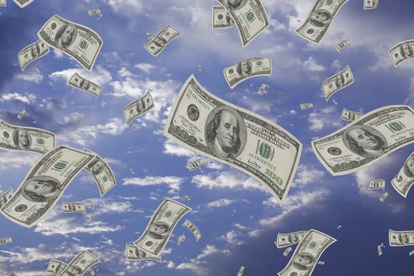 Hundred-dollar bills falling from sky