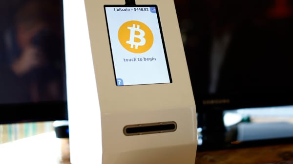 A Bitcoin ATM machine at a restaurant in San Diego, Calif.