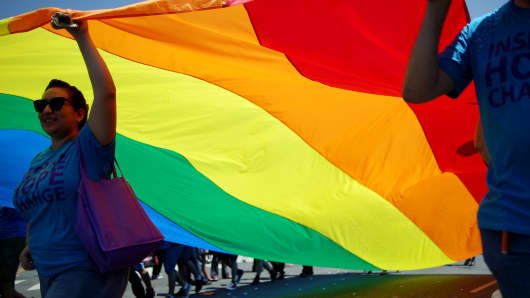 Rainbow flag at Pride Parade