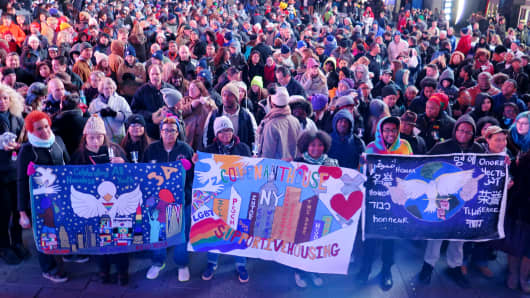 Vigil in Times Square before the Covenant House's Sleep Out to benefit homeless youth in November 2014.