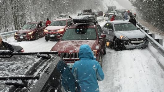 50 to 100 car chain reaction crash, 93 northbound, just past exit 22 in Ashland NH on Jan. 2, 2015.