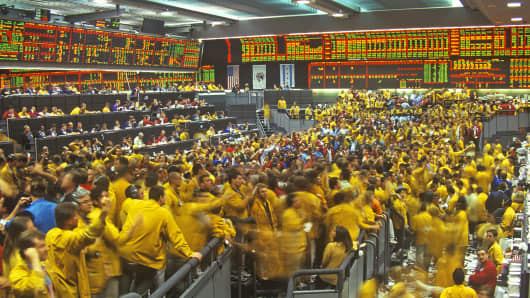 The trading floor of the Chicago Mercantile Exchange is shown in early 1997 in Chicago.
