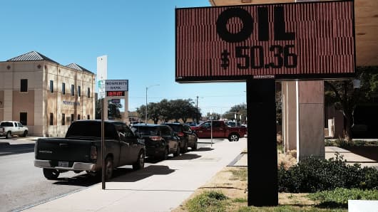 The price of oil displayed in Midland, Texas, on February 4, 2015