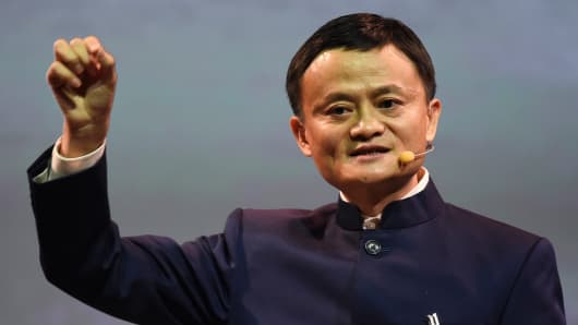 Alibaba founder and chairman Jack Ma makes a speech during the official opening of the CeBIT trade fair in Hanover March 15, 2015.