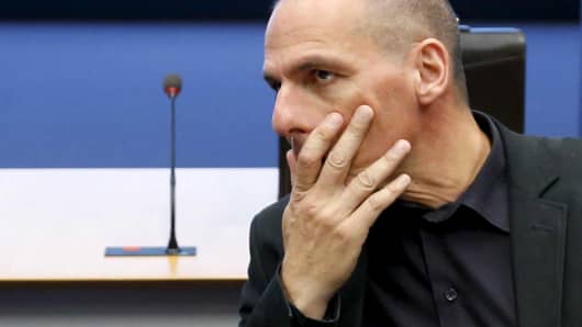 Greek Finance Minister Yanis Varoufakis at an euro zone meeting in Luxembourg, June 18, 2015.