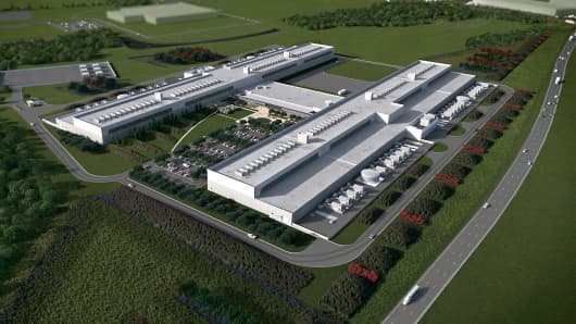 A rendering of the upcoming Facebook data center in Fort Worth, Texas.