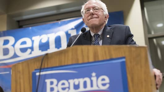 Democratic presidential candidate Sen. Bernie Sanders, I-Vt., speaks during a town hall meeting in Davenport, Iowa.
