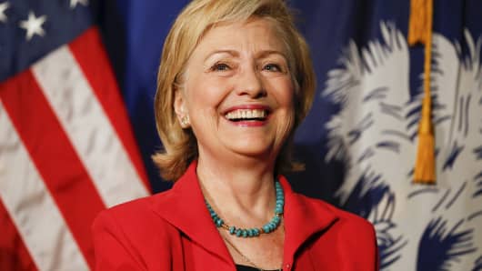 Democratic presidential candidate Hillary Clinton smiles as she is introduced during a campaign event in West Columbia, South Carolina July 23, 2015.