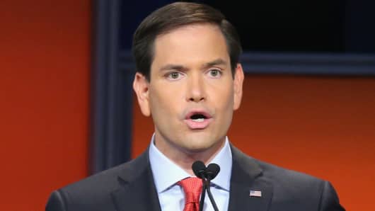 Sen. Marco Rubio fields a question during the first Republican presidential debate on August 6, 2015 in Cleveland, Ohio.