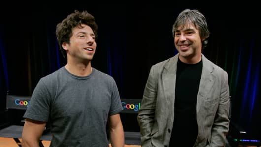 Google co-founders Sergey Brin, left, and Larry Page in a 2008 file photo.