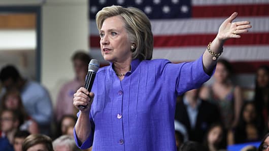Hillary Clinton at a town meeting event at Exeter High School in Exeter, N.H. on Aug. 10, 2015.