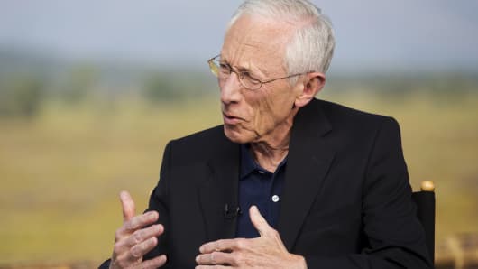 Federal Reserve Vice Chairman Stanley Fischer speaks during an interview at the Federal Reserve Bank of Kansas City's annual Jackson Hole Economic Policy Symposium in Jackson Hole, Wyoming, August 28, 2015.