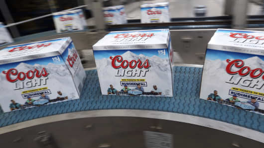 Coors Light beer crate bottles, manufactured by Molson Coors Brewing Co.