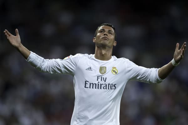 Cristiano Ronaldo de Real Madrid CF reacciona ya que no puede marcar durante el partido de La Liga entre Real Madrid CF y Real Betis Balompie en Estadio Santiago Bernabeu el 29 de agosto de 2015 en Madrid, EspaÃ±a.