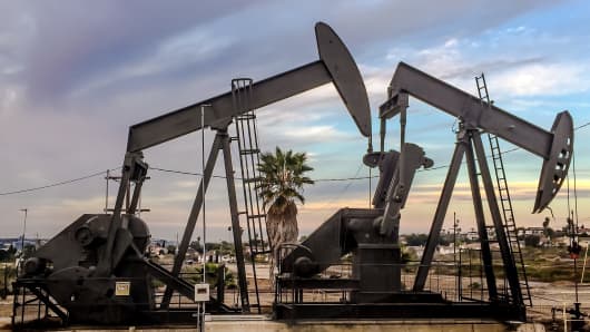 Oil rig derricks Ladeira Heights oil field L.A. California