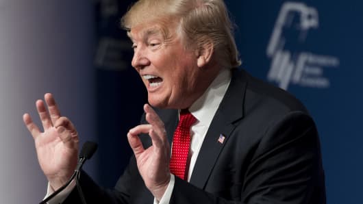 Republican Presidential hopeful Donald Trump speaks during the 2016 Republican Jewish Coalition Presidential Candidates Forum in Washington, DC, December 3, 2015.