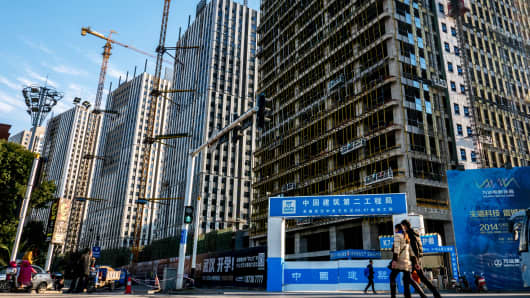 Construction of apartment buildings in Wuhan, China last month.