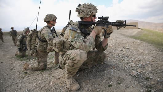 US troops patrol village in Afghanistan's Logar Province.