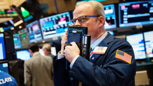 A trader on the floor of the New York Stock Exchange.