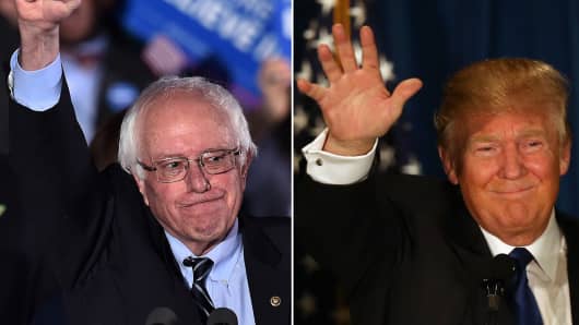 Sen. Bernie Sanders and Donald Trump win the New Hampshire primary on Feb. 9, 2016.