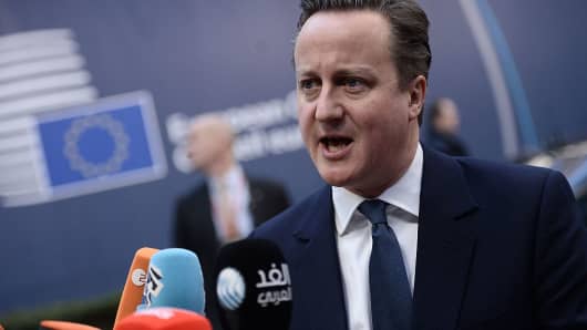 British Prime Minister David Cameron arrives an EU summit meeting on the so-called Brexit at the European Union headquarters in Brussels, on February 19, 2016