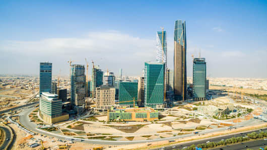 Skyscrapers stand in the King Abdullah financial district in Riyadh, Saudi Arabia, on Saturday, Jan. 9, 2016.