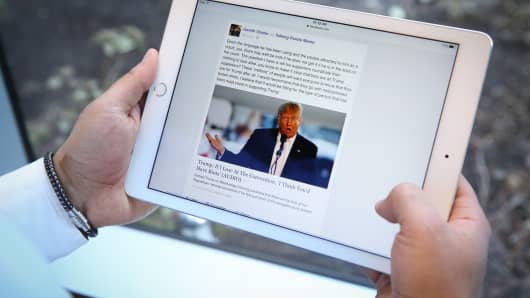 Republican candidate Donald Trump displayed on an iPad.